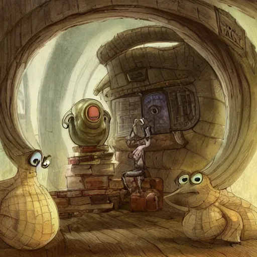 Image similar to giant slug runs amuck in spacious laboratorium with students, monster university, by jean - baptiste monge!!!