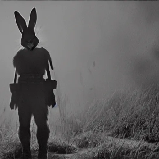 Prompt: photorealistic photo of a rabbit in the seven samurai, film still,