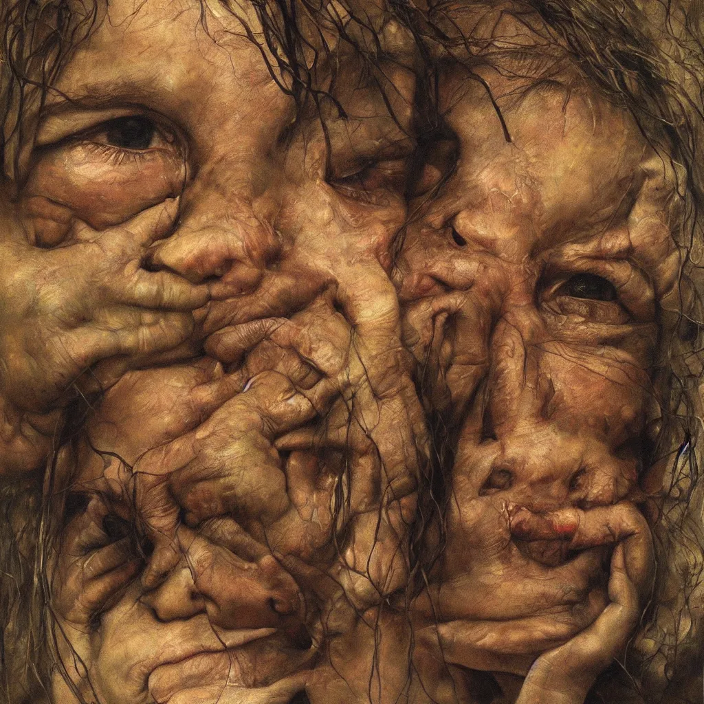 Prompt: high quality high detail painting by lucian freud and beksinski, keith thompson, hd, child crying, portriat,