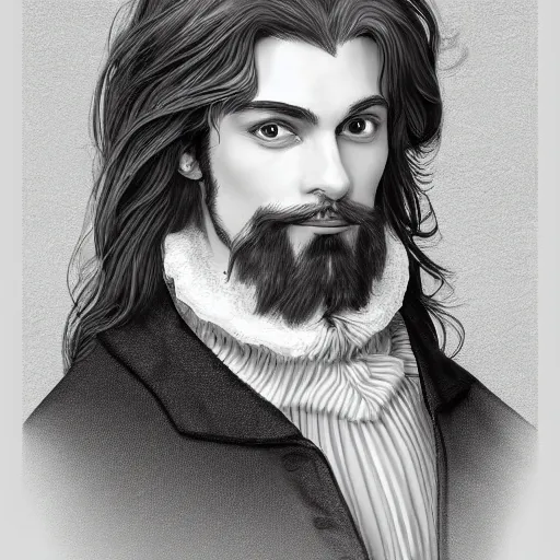 Image similar to an ultra detailed portrait of a handsome wizard with a goatee named james and a beautiful noblewoman with long brown hair named rachel, 8 k, baroque and luminist style, artstation, pixiv, by jacque - louis david