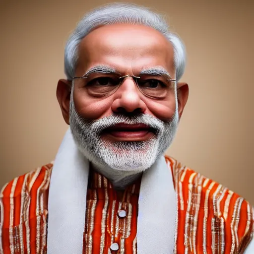 Prompt: Portrait of narendra modi wearing assamese bihu dress, face by Artgerm, XF IQ4, 250MP, 50mm, F1.4, ISO 200, 1/250s, natural light, Adobe Lightroom, photolab, Affinity Photo, PhotoDirector 365, model photography by Steve McCurry in the style of Annie Leibovitz, intricate, elegant, highly detailed,sharp focus