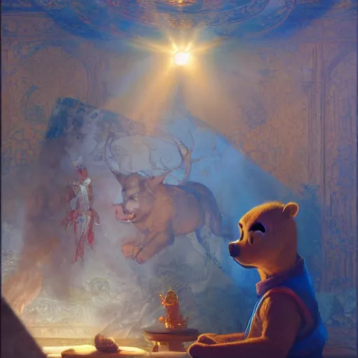 Image similar to xi pingping as winnie the pooh, radiant light, caustics, heroic, bright iridescent light, by gaston bussiere, bayard wu, greg rutkowski, maxim verehin