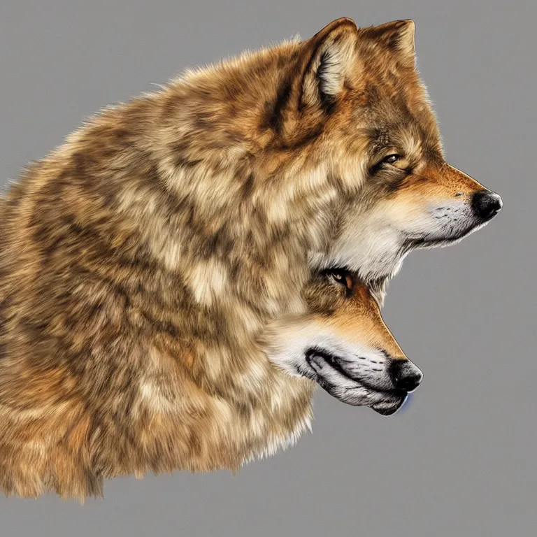 Image similar to professional full - body digital art of the entire side view of a slightly fluffy light tan tibetan wolf with light brown accents, hd, highly detailed, high quality, wild, nature