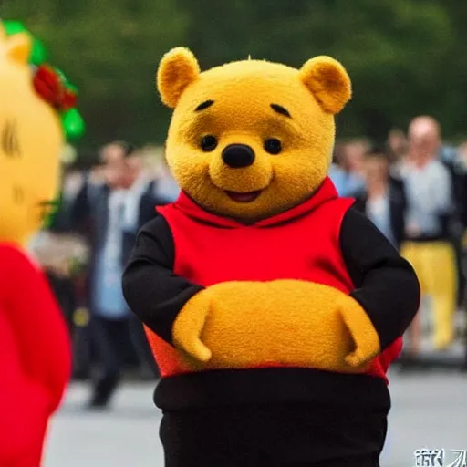 Image similar to realistic Xi Jinping cosplaying as Winnie The Pooh high resolution