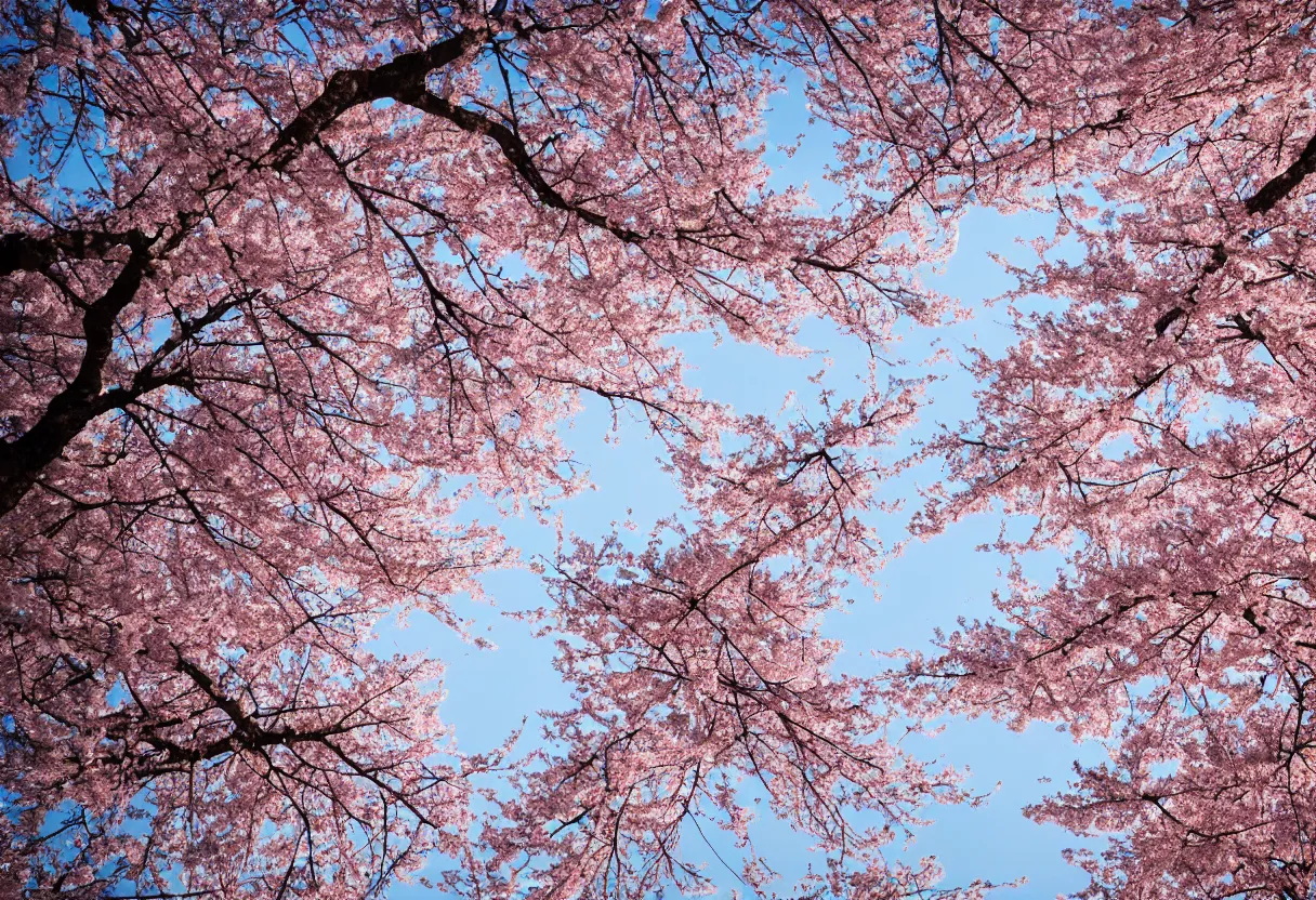 Image similar to looking up from under the cherry blossom trees f / 1. 9 6. 8 1 mm iso 4 0