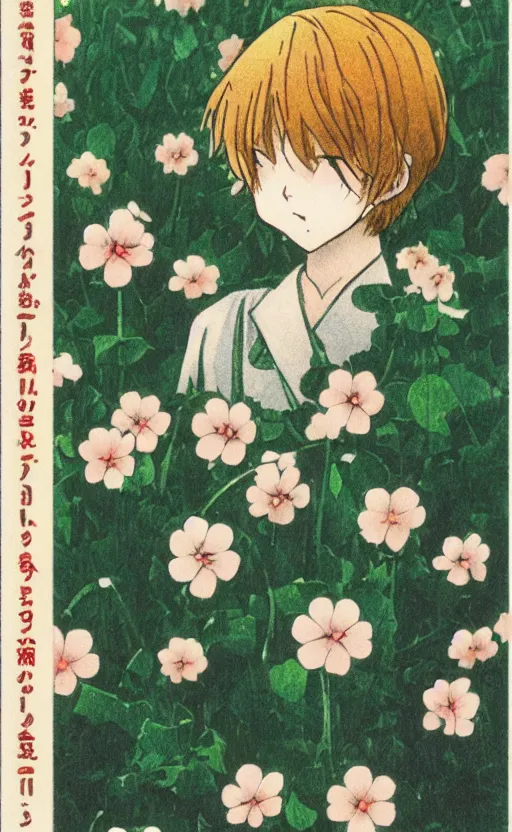 Image similar to by akio watanabe, manga art, a portrait of a clover, sunny day, trading card front