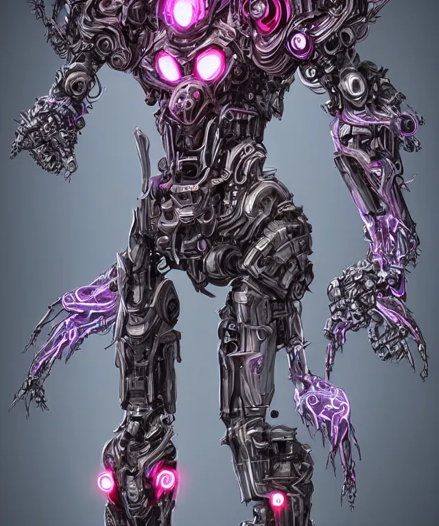 Image similar to Sci fi warlock armor made of mechanical parts conjuring necrotic energy, surrealism, smooth, intricate, elegant, demonic energy, power aura, neon glowing spells, surrealism , scifi, intricate mecha armor, elegant, highly detailed cybernetic body, neon glowing eyes, digital painting, artstation, concept art, smooth, sharp focus, illustration, art by Artgerm and moebius and Peter Mohrbacher