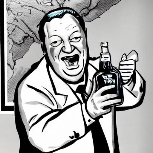 Image similar to yeltsin with a bottle of vodka in his hand encourages people to drink vodka, art in the style of soviet propaganda posters in color