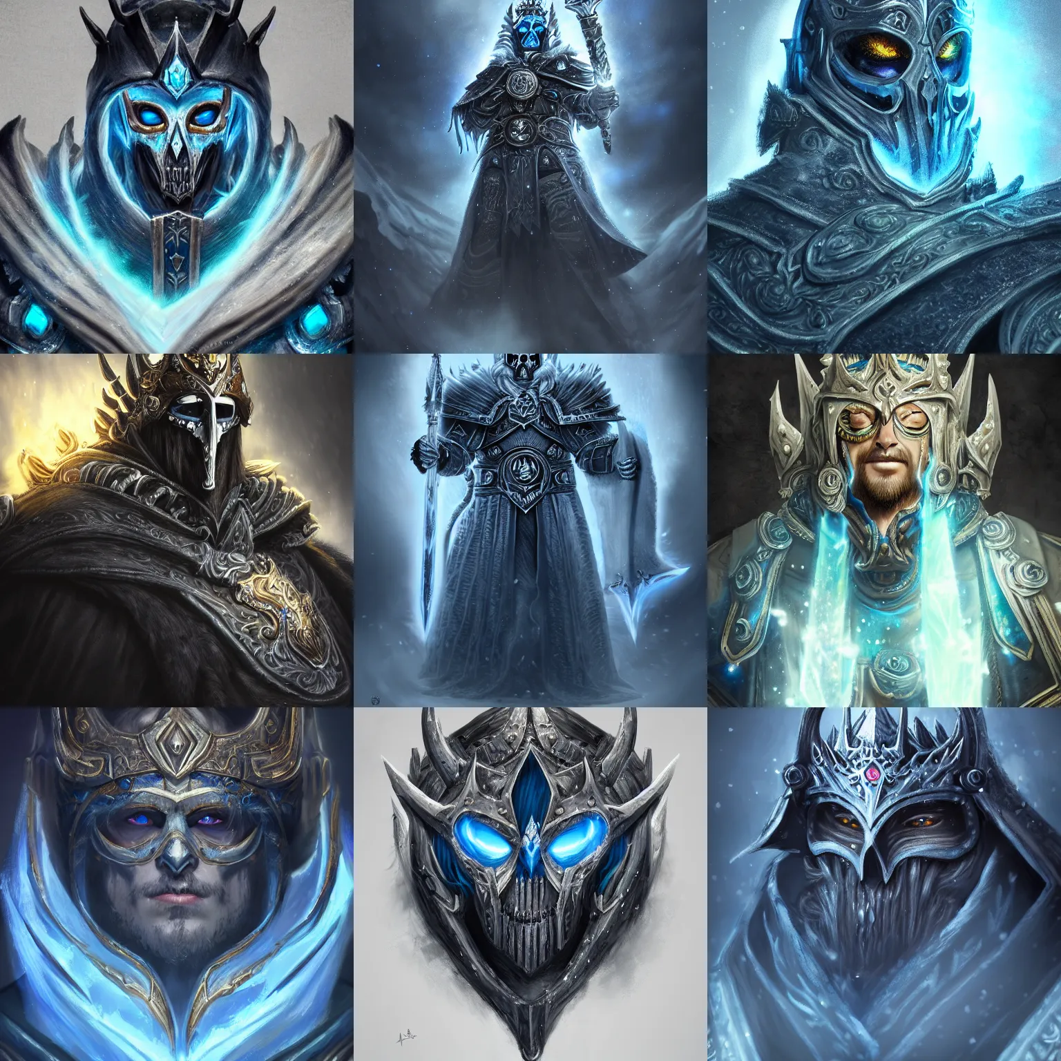 Prompt: A beautiful and very detailed portrait of a Lich King, showing his glory, majestic, exalted, elegant, epic, 4K UHD, trending on artstation