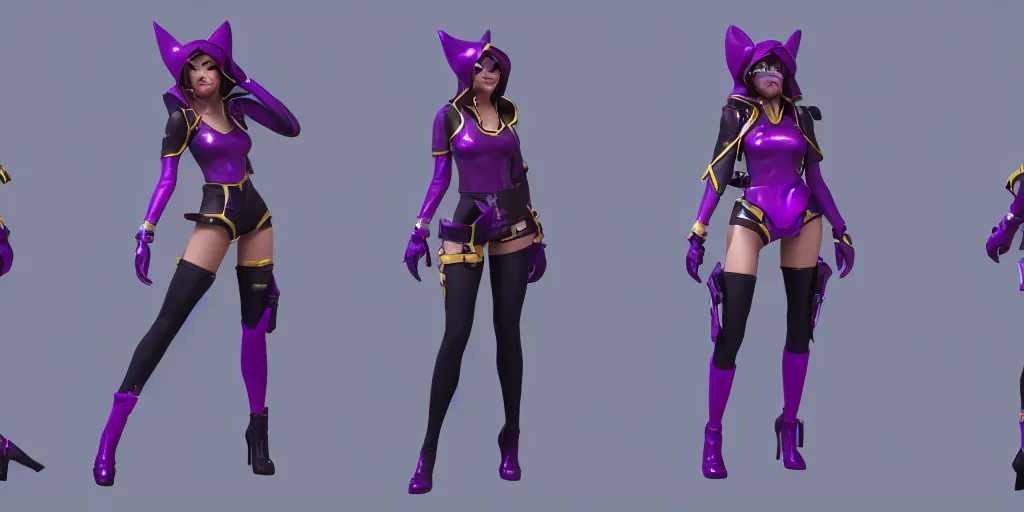 Prompt: character sheet of KDA Caitlyn (League of Legends), octane render, 3d, 4k, trending on artstation