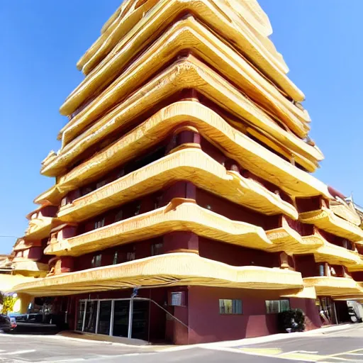 Prompt: hotel that looks like a stack of waffles