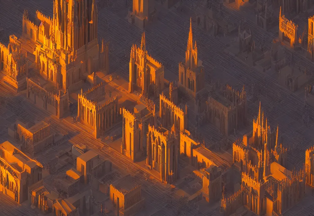 Prompt: isometric voxel cathedral, cinematic lighting, 4k