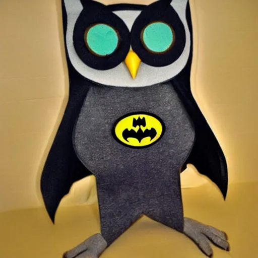 Prompt: an owl wearing a Batman suit