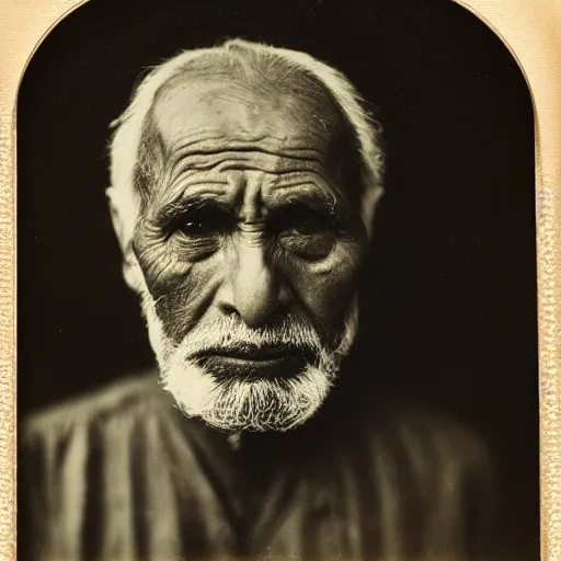 Prompt: facial portrait of a 6 2 year old bukfut, 1 9 1 9, ambrotype, award winning