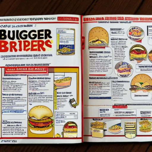 Prompt: science class text book diagram of a burger king whopper,