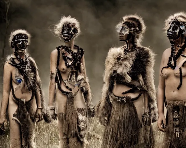 Image similar to a tribe of isolated cyborgs photographed by national geographic