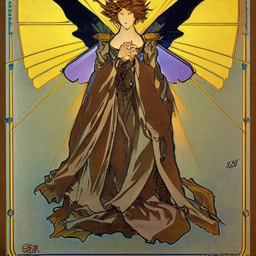 Image similar to anime manga mecha gundam angel angelic portrait by Alphonse Mucha art nuevou