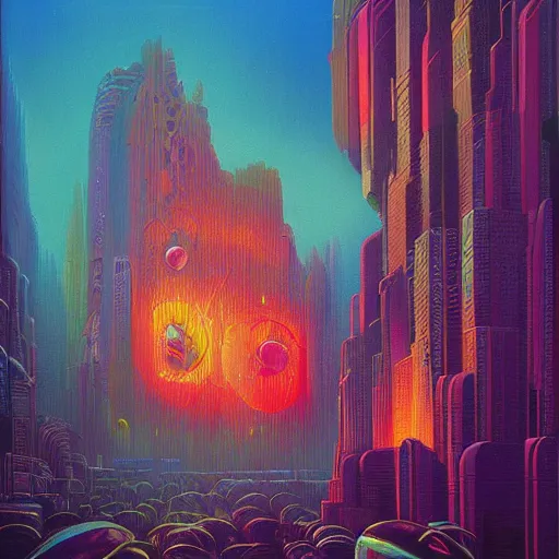 Prompt: wet oil painting of another reality, surreal, by lisa frank, greg hildebrandt, beeple, morpheus, funky, blade runner, rich deep colors. beksinski painting, part by dan mumford and gerhard richter. masterpiece