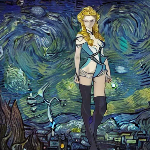 Prompt: league of legends character designed by van gogh