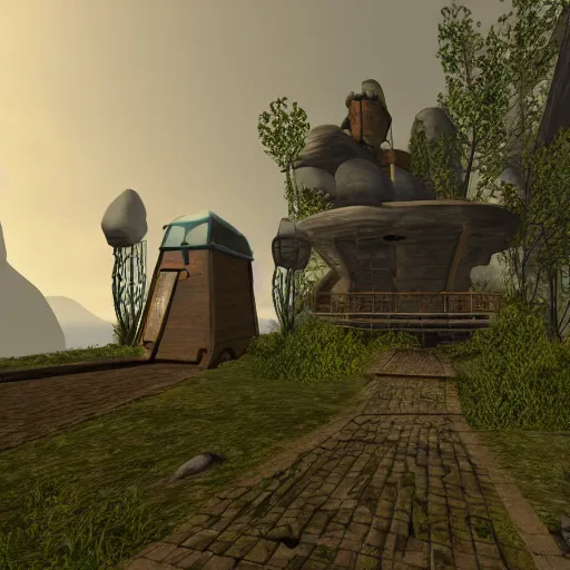 Image similar to screenshot of a pre - rendered 3 d 1 9 9 0 s point - and - click game, myst - like