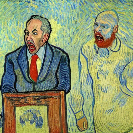 Prompt: portrait of benjamin netanyahu screaming, by vincent van gogh, high quality, highly detailed, photorealistic lighting