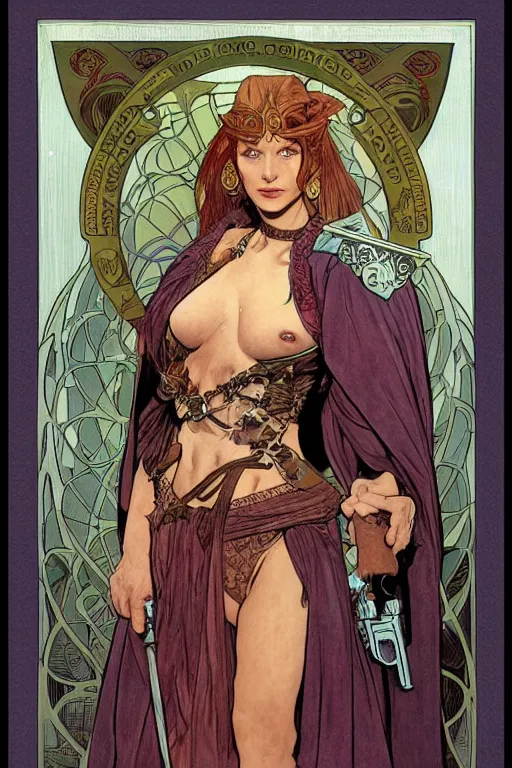 Image similar to female thief, d & d, fantasy, portrait, in travis charest and alphonse mucha