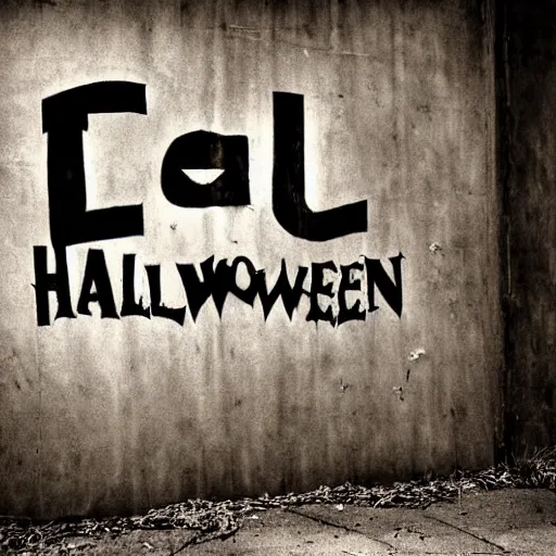 Prompt: the word halloween written on a wall, photography,