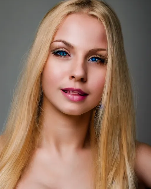 Image similar to headshot Beautiful young woman with long blonde hair, flirting expression, wearing a camisole, octane, arney freytag, Glamorous pose, 8k