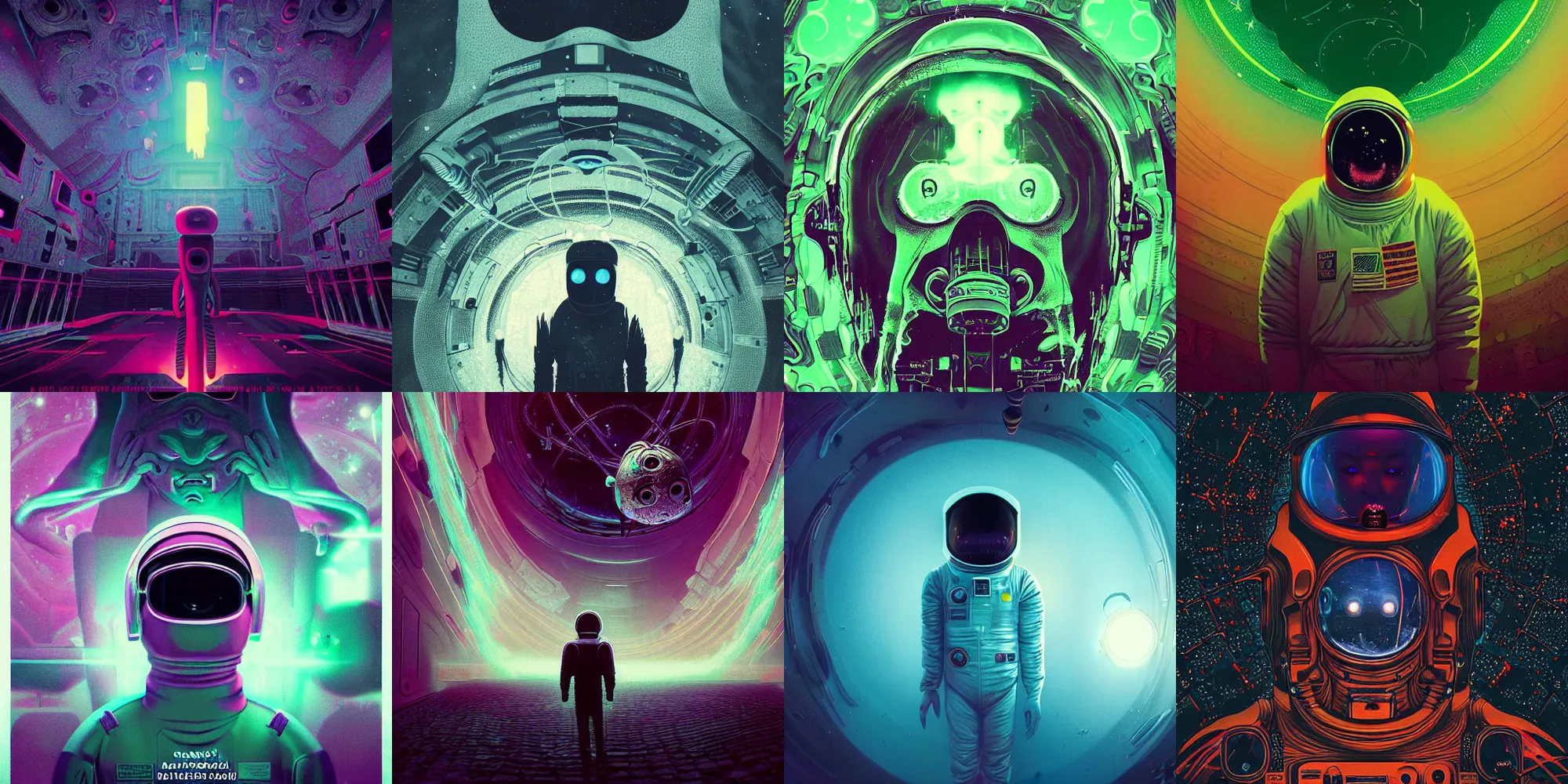 Image similar to beautiful dark astronaut, horror poster 9 0 s, cosmic horror, abstract, ghostly, arcade, duotone, poltergeist, lets get weird, intricate, elegant, highly detailed, smooth, sharp focus, unreal engine 5, raytracing, art by beeple and mike winkelmann, ultraviolet colors,