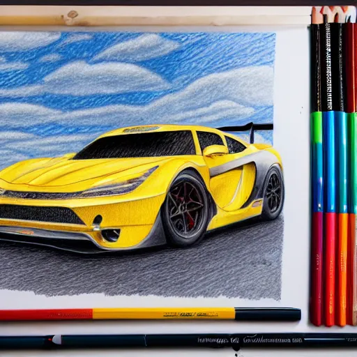 Image similar to Colored pencil art on paper, Race Car, highly detailed, artstation, MasterPiece, Award-Winning, Caran d'Ache Luminance