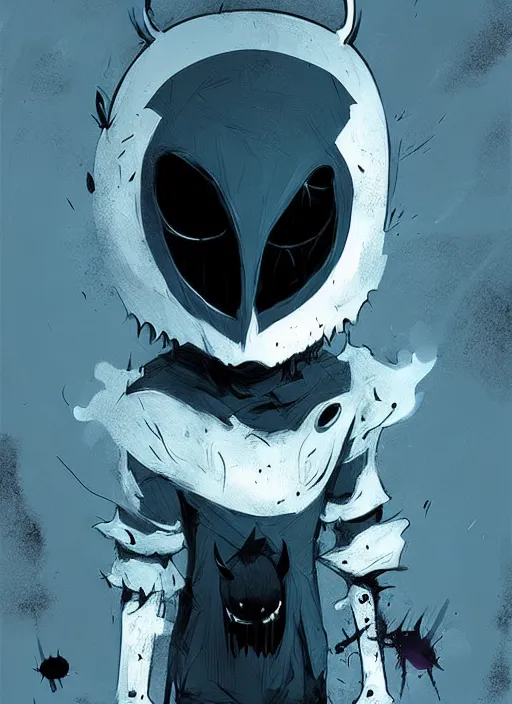 Image similar to horror art, hollow knight mask by ismail inceoglu