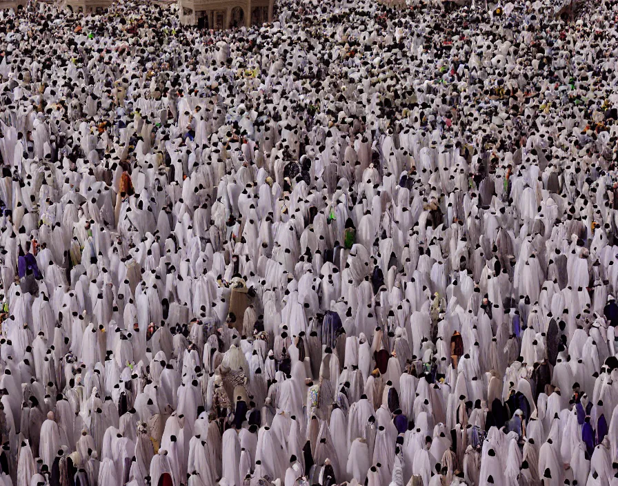 Image similar to thanos among pilgrim in mecca hajj season, photo real, Eastman EXR 50D 5245/7245