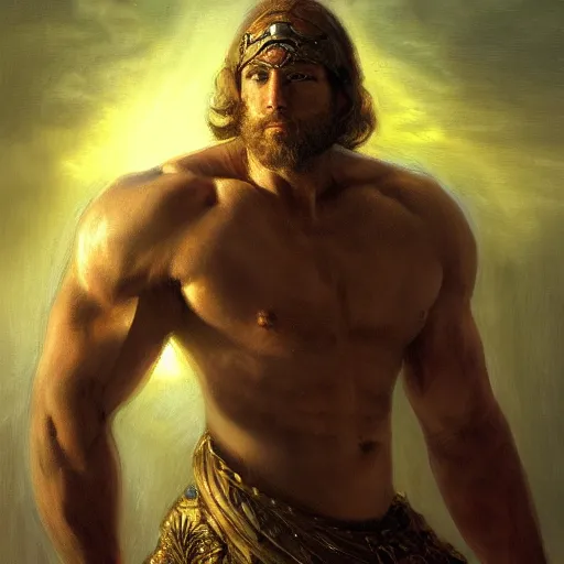 Prompt: handsome portrait of a spartan guy bodybuilder posing, radiant light, caustics, war hero, psychedelic dmt, by gaston bussiere, bayard wu, greg rutkowski, giger, maxim verehin