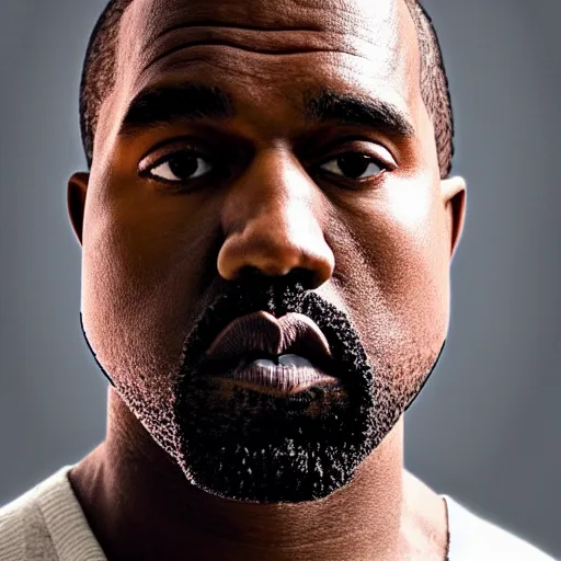 Image similar to the face of kanye west wearing yeezy facemask at 4 0 years old, portrait by julia cameron, chiaroscuro lighting, shallow depth of field, 8 0 mm, f 1. 8