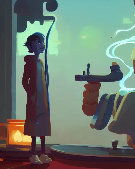 Image similar to absolem vapes his hooka, cory loftis, james gilleard, atey ghailan, makoto shinkai, goro fujita, character art, exquisite lighting, clear focus, very coherent, plain background, lighthearted, soft painting