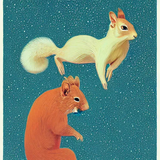 Image similar to two squirrels on the prowl oil painting victo ngai