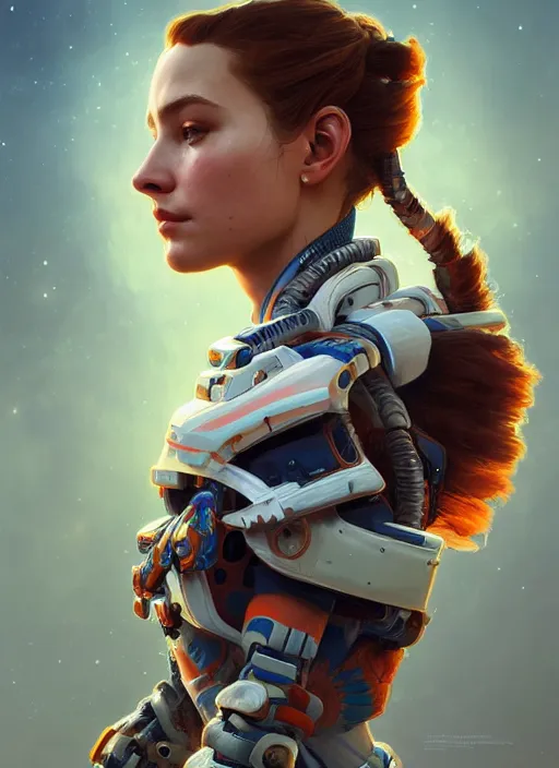 Prompt: symmetry!! portrait of an astronaut, floral! horizon zero dawn machine, intricate, elegant, highly detailed, digital painting, artstation, concept art, smooth, sharp focus, illustration, art by artgerm and greg rutkowski and alphonse mucha, 8 k