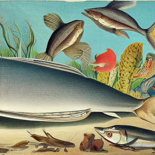 Prompt: sardine in a can, extremely detailed masterpiece, illustration, colorful, by john james audubon,