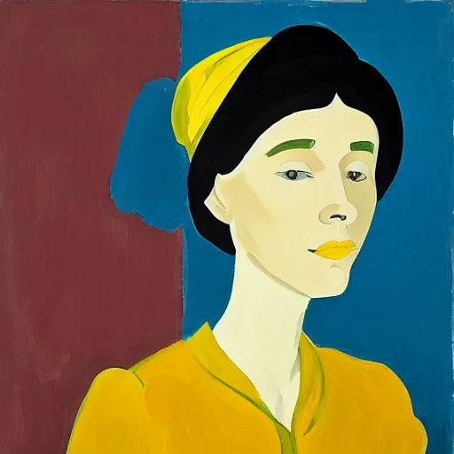 Prompt: a painting of a woman wearing a yellow hat, a gouache by alex katz, behance contest winner, precisionism, studio portrait, oil on canvas, fauvism