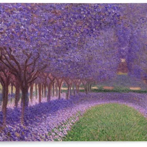 Image similar to deep purple artificial, cosy by fra angelico, by claude monet. a beautiful sculpture depicting a farm scene. the sculpture shows a view of an orchard with trees in bloom.