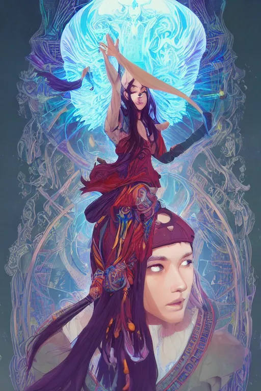 Prompt: shamanic priestess sumara by artgerm, tooth wu, dan mumford, beeple, wlop, rossdraws, james jean, marc simonetti, artstation giuseppe dangelico pino and michael garmash and rob rey and greg manchess and huang guangjian and makoto shinkai