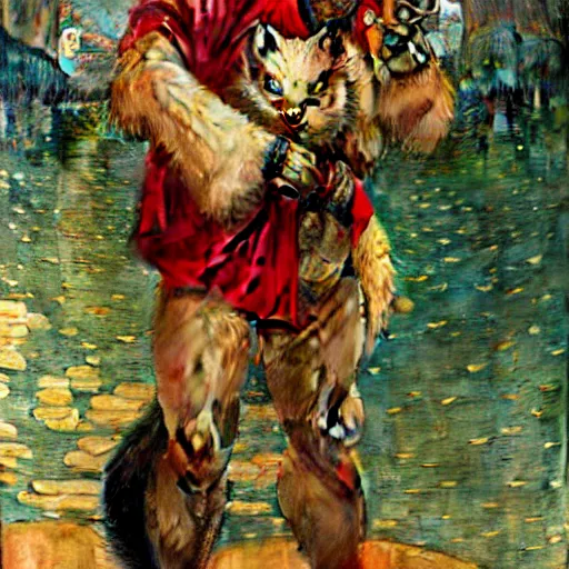 Prompt: a male ninja ratwolfman rat wolf man in a red kimono furry arms furry body. furaffinity furry art detailed face painting by gaston bussiere craig mullins jc leyendecker gustav klimt artgerm greg rutkowski furry