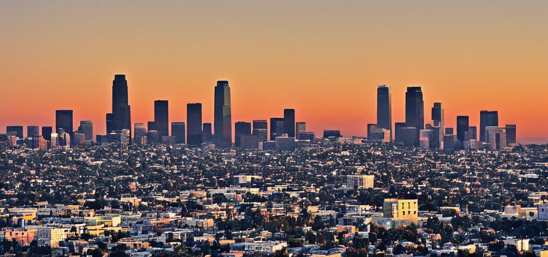 Prompt: l. a. at dusk by lou romano