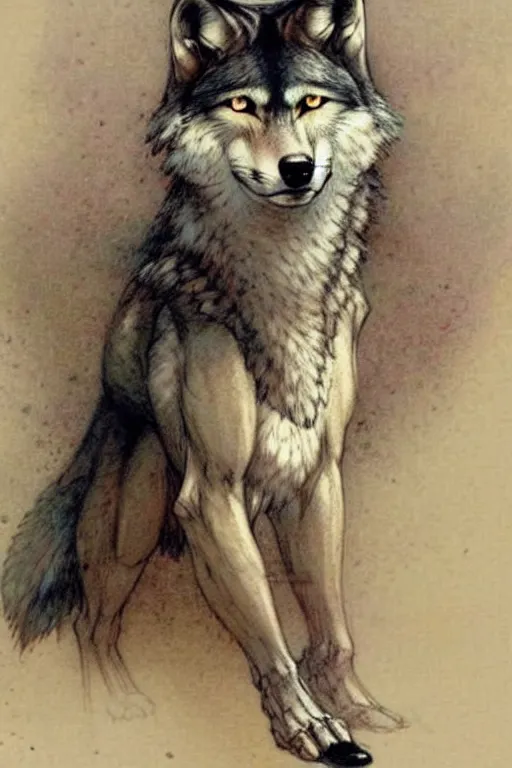 Prompt: (((((1950s wolf . muted colors.))))) by Jean-Baptiste Monge !!!!!!!!!!!!!!!!!!!!!!!!!!!