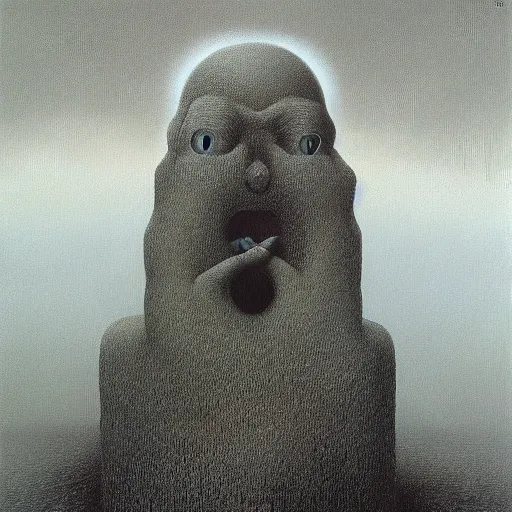 Image similar to Dream Monster by zdzisław beksiński and René Magritte
