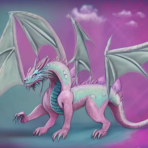 Prompt: full body digital illustration of a pastel fantasy dragon by t-tiger