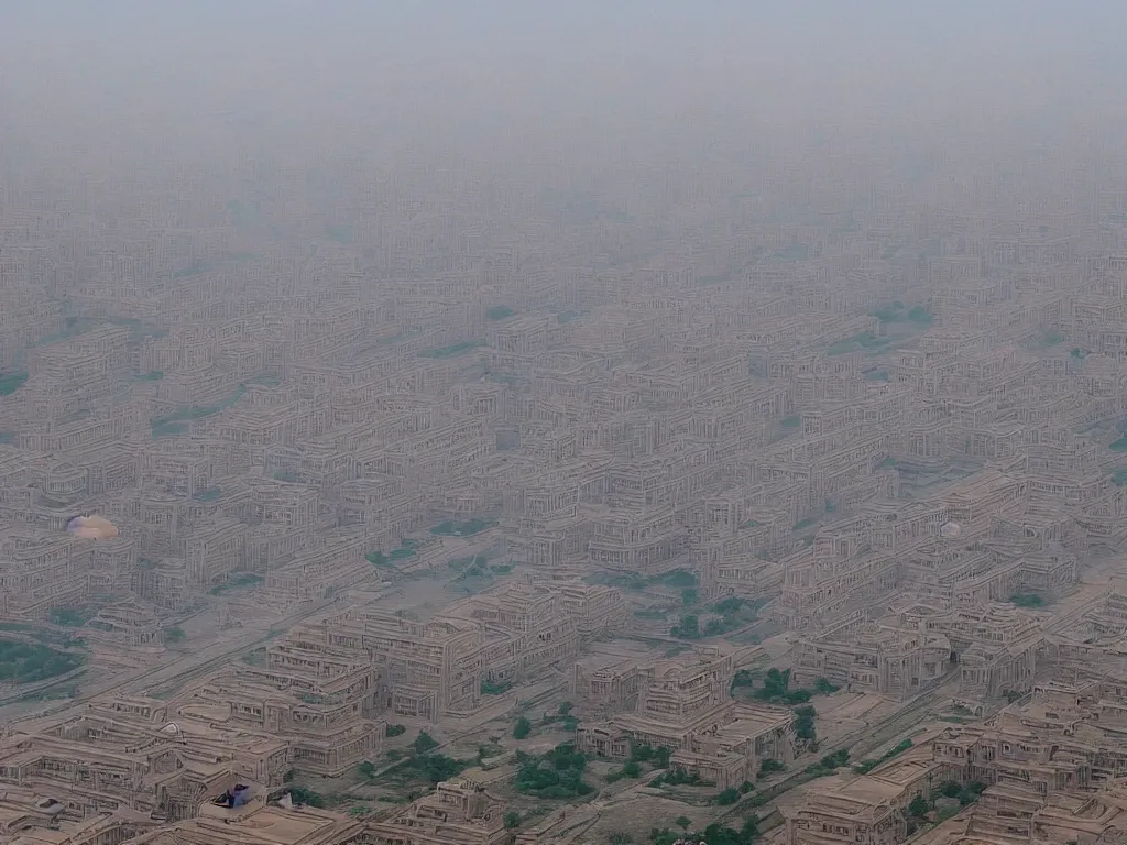 Prompt: an ancient city named chang'an, the huge building stands in the middle, highly detailed, cinematic landscape ， foggy