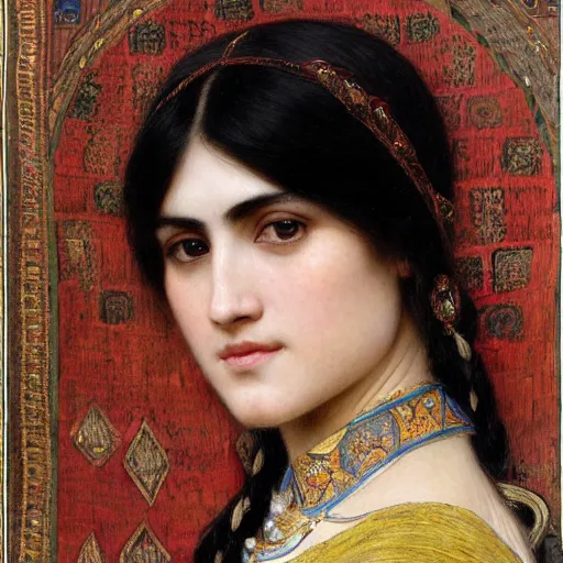 Prompt: orientalist portrait of a persian woman with thick black bangs selling carpets at market intricate artwork by john william waterhouse and Edwin Longsden Long and Theodore Ralli and Henryk Siemiradzki. trending on artstation, very coherent symmetrical artwork high detail 8k