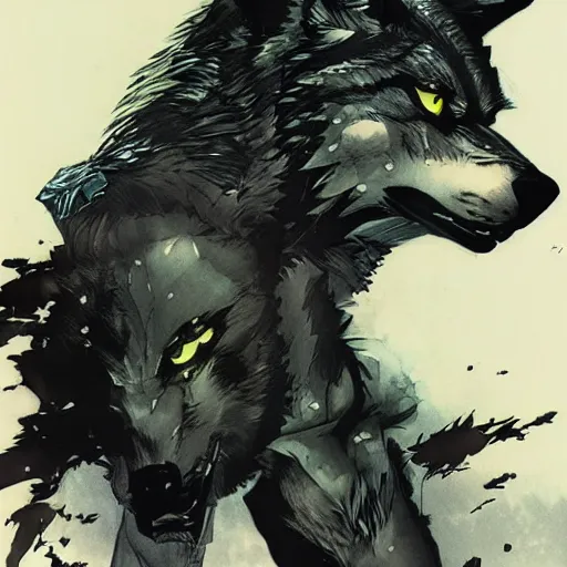 Image similar to an anthro wolf, Yoji Shinkawa