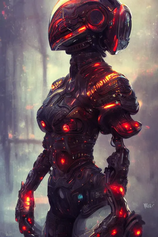 Prompt: Cybernetic Fire Armor, fantasy, magic, digital art by WLOP, highly detailed, illustration, bossfight